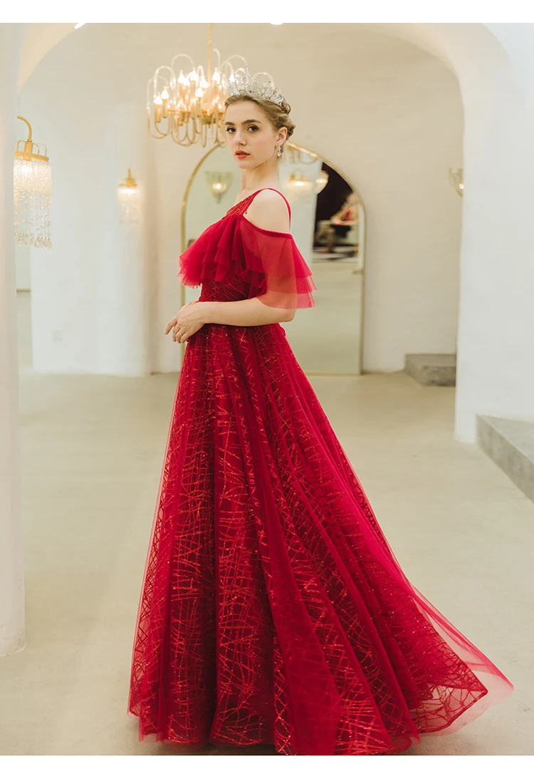 SSYFashion банкет Элегантный бордовый вечернее платье невесты Вечерние длинное вечернее платье особых случаев Платья Vestidos De Noche