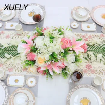 

90cm Artificial table flower ball ceremony conference podium floral DIY wedding decor silk table flower conference table decor