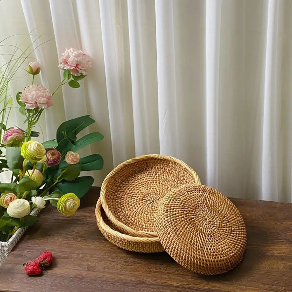 Beautiful Wicker Tray Wear Resistant Basket Handmade Not Easily Deformed Fruit Food Hand-Woven Rattan Tray 6