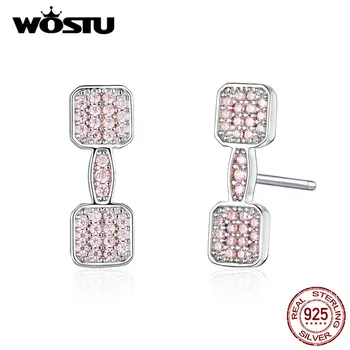 

WOSTU 925 Sterling Silver Fitness Dumbbell Stud Earrings For Women Pink Zircon Small Earrings Wedding Fashion Jewelry BKE762