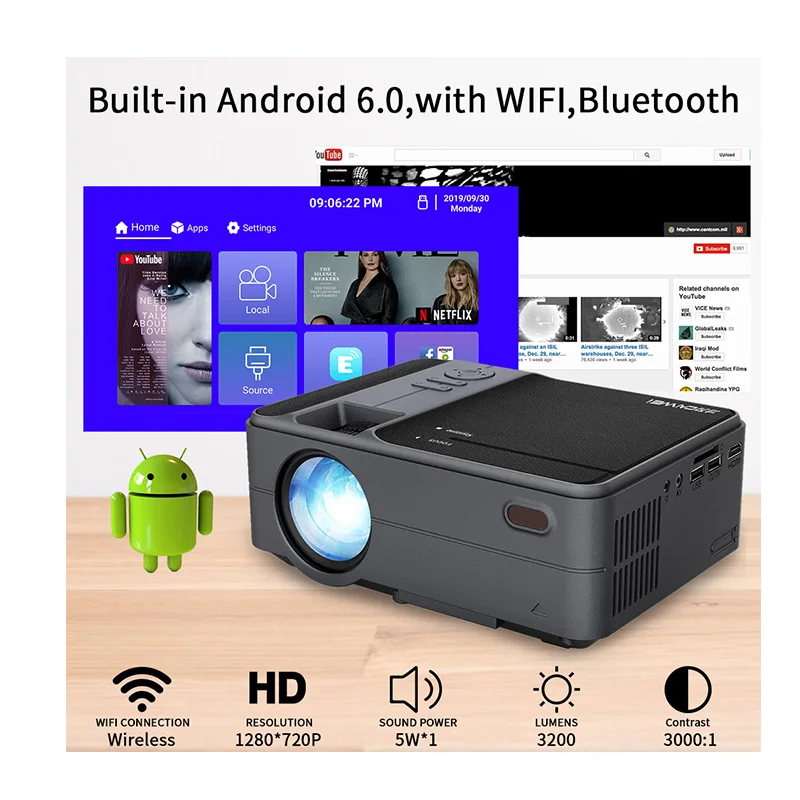 CAIWEI C180AB/C180W Мини проектор портативный WiFi Android 6 0 домашний кинотеатр для 1080P HDMI USB