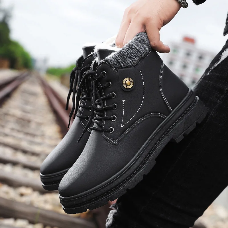 

2019 Male Shoe Keep Warm Snowfield Boots Man Increase Down Boots Outdoors Cold-proof Waterproof Horse's Hoof High Help Shoes