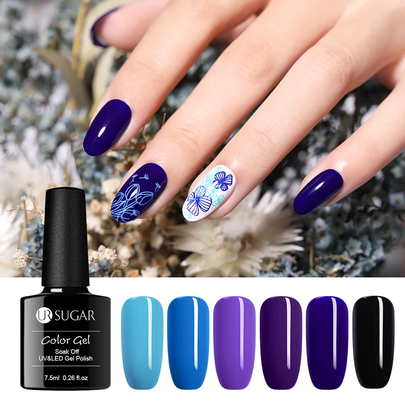 

1 Bottle 7.5ml UR SUGAR Soak Off UV Gel Polish Blue Purple Color Series Pure Nail Art Gel Polish Manicure Nail Gel Varnish DIY