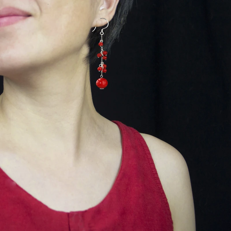 Lily Jewelry бусины Натуральный Коралл висячие серьги серебряные серьги для женщин подарок на день рождения Прямая поставка