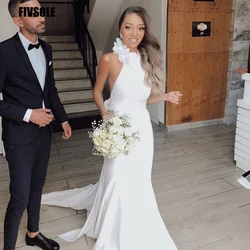 Fivsole Elegant Custom Wedding Dresses For Women Sain Halter Backless Fashion Formal Wedding Gown For Bride 2022 Robe De Mariée