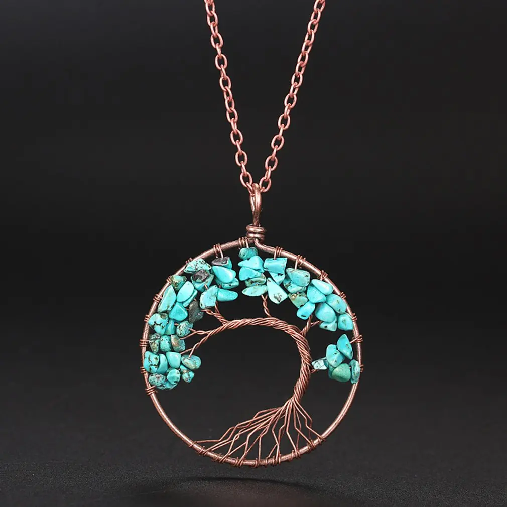 

2020 Hot Fashion Natural Stone Tree Of Life Necklace Crystal Hand Make Charm Jewelry Pendant For Ladies Gifts Party Accessories