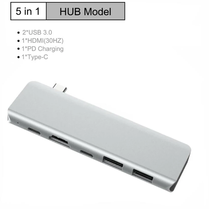 USB C концентратор HDMI адаптер для ноутбука 5 в 1 конвертер USB-C к HDMI, SD/TF кард-ридер и 2 порта USB 3,0, PD зарядка