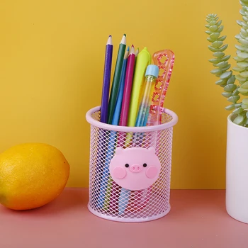 

Pink Pig Iron Pen Holder Office Organizer Cosmetics Makeup Brushes Tool Cup Holder Case Pencil Container Office Supplies