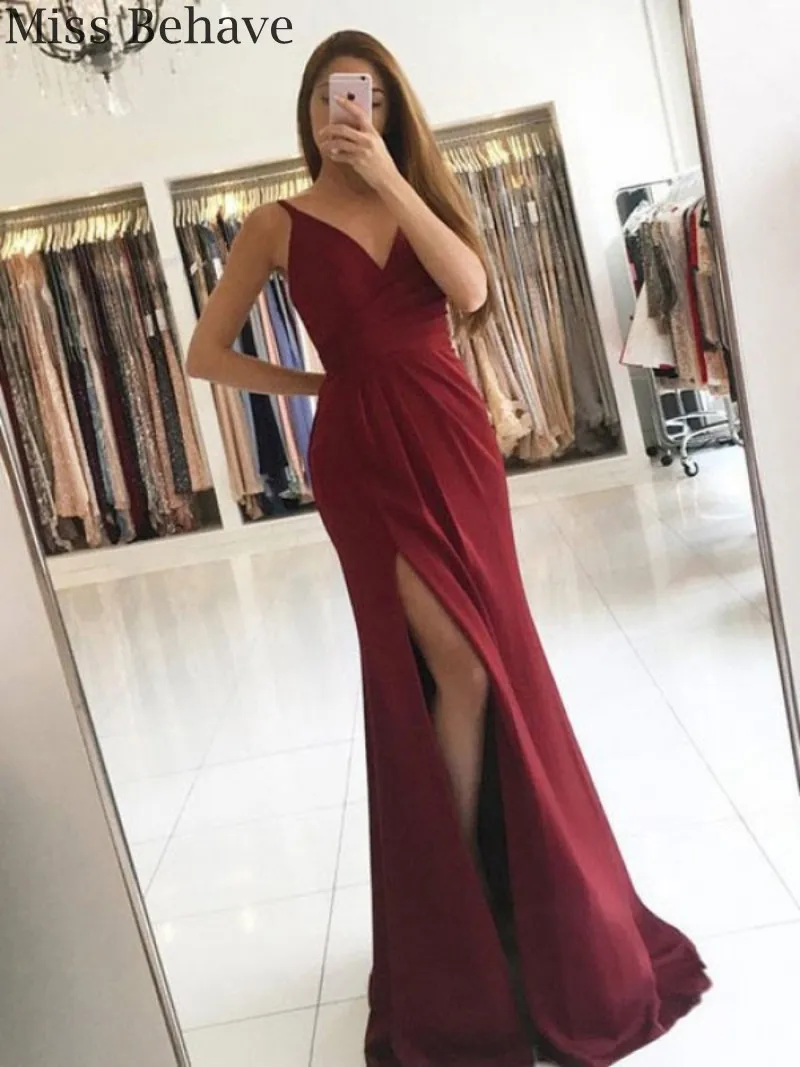 

DD JYOY Simple Design Chiffon Evening Dress with Train Front Split Mermaid Evening Gown for Women Formal Dress Zipper Back