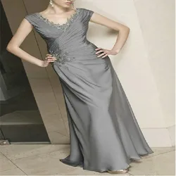 Silver Mother Of The Groom Dress Mermaid Lace Short Sleeves Guest Wedding Dresses Large Size Wedding Party Dress