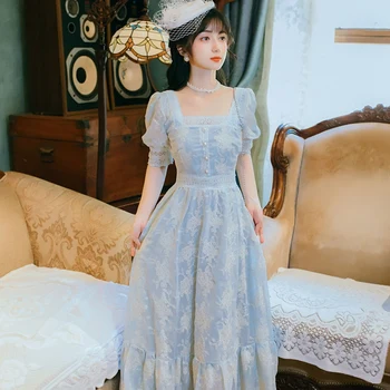 

Fashion new Fang Ling Bubble sleeves Lace embroidered Waist down dress Free shipping