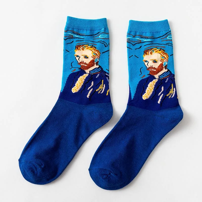 starry starry night Cotton Funny painting Socks Women Men Western Mona Lisa Kiss Oil Painting Retro-classical Series Couple Sock crew socks women