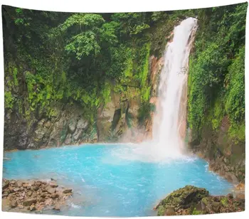 

Blue Celeste Waterfall Costa Rica Green Rio Rainforest Tropical Tapestry Home Decor Wall Hanging for Living Room Bedroom Dorm