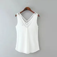 Summer Female Chiffon Vest Blouse 2020 New Fashion Casual Black White Sleeveless Shirts Sexy V Neck Mesh Tops Plus Size S-3XL 1