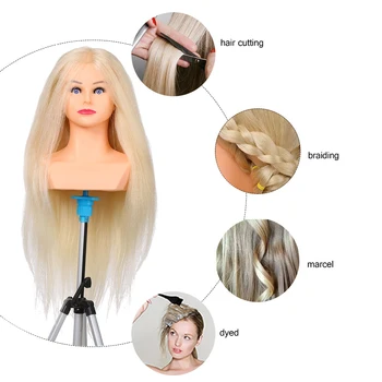 

100% Human Hair Mannequin Head For Braiding Professional Salon Barber Manikin Head for Hairdressing Hair Styling Dummy Head