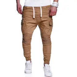 AliExpress Amazon новый стиль мужские большие размеры сплошной цвет плиссированные с шнурком пояс шаровары весна и осень повседневные брюки