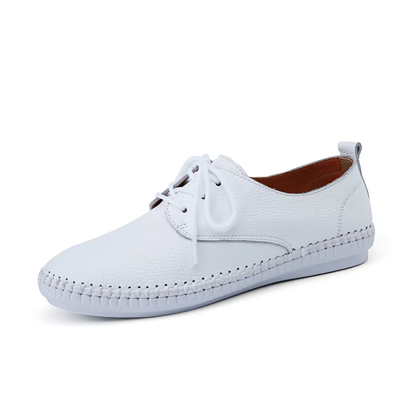 

2019 Autumn women ballet flats oxford flat shoes soft leather shoes ladies lace up white black loafers flats boat shoes