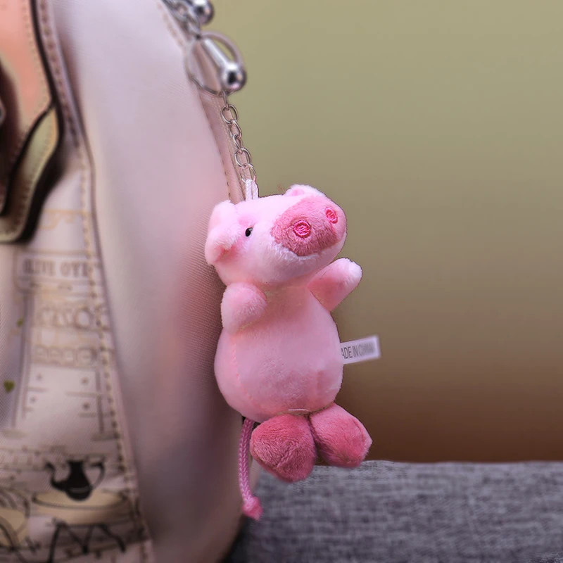 

Cute cartoon Fur Ball Plush Keychain Pink animal Pig bag Pendant Key ring Holder boys Chimmy Handbag Charm For boys girls