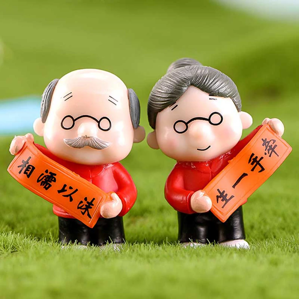 Miniature couple ornament creative mini grandma grandpa lovers for fairy garden home decoration
