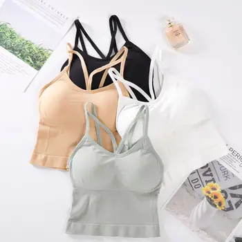 

Linbaiway Women's Bras Crop Tops Seamless Lingerie Sexy Lace Beauty Back Padded Underwear Tube Tops Women Breathable Vest Bras