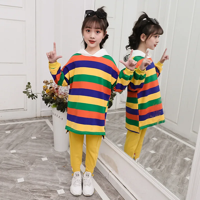 

Girls Striped Suit Spring And Autumn 2020 New Style Big Boy Hoodie Two-Piece Set Childrenswear CHILDREN'S Suit