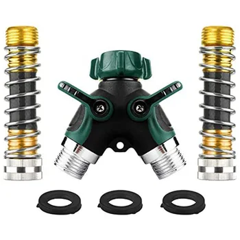 

2 Way Garden Hose Y Splitter, Brass Metal Body Grip Water Shut Off Valve with 3/4 Faucet Extension Hose Protector Saver