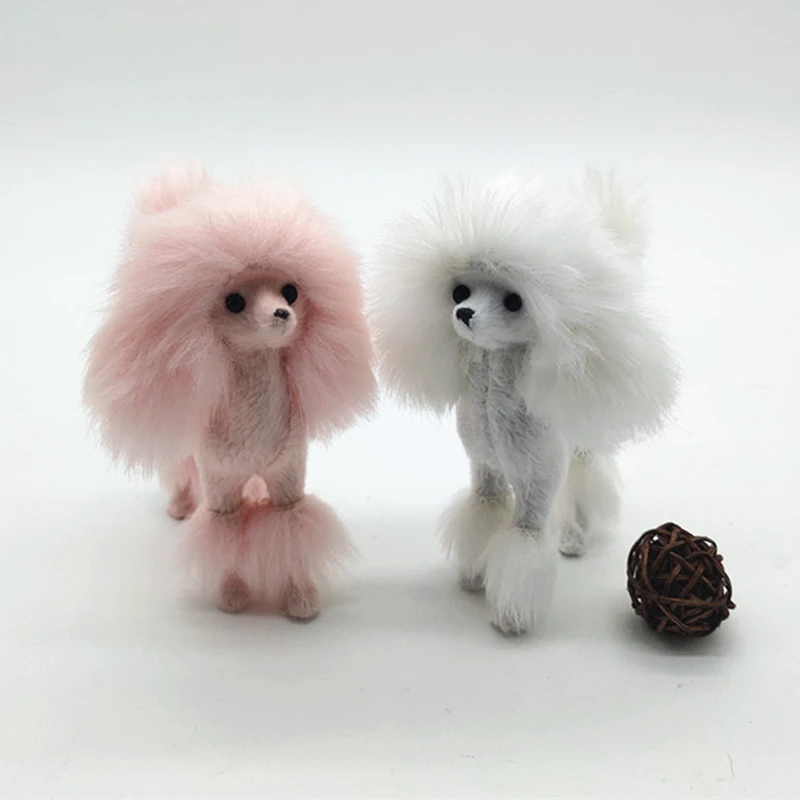 Plush Toy Ornament Crafts Dog Statue Ornament 4 Inch Pink Poodle Figure Simulation Dog Plush Toys Gift Crafts Home Decoration Living Room Decoration