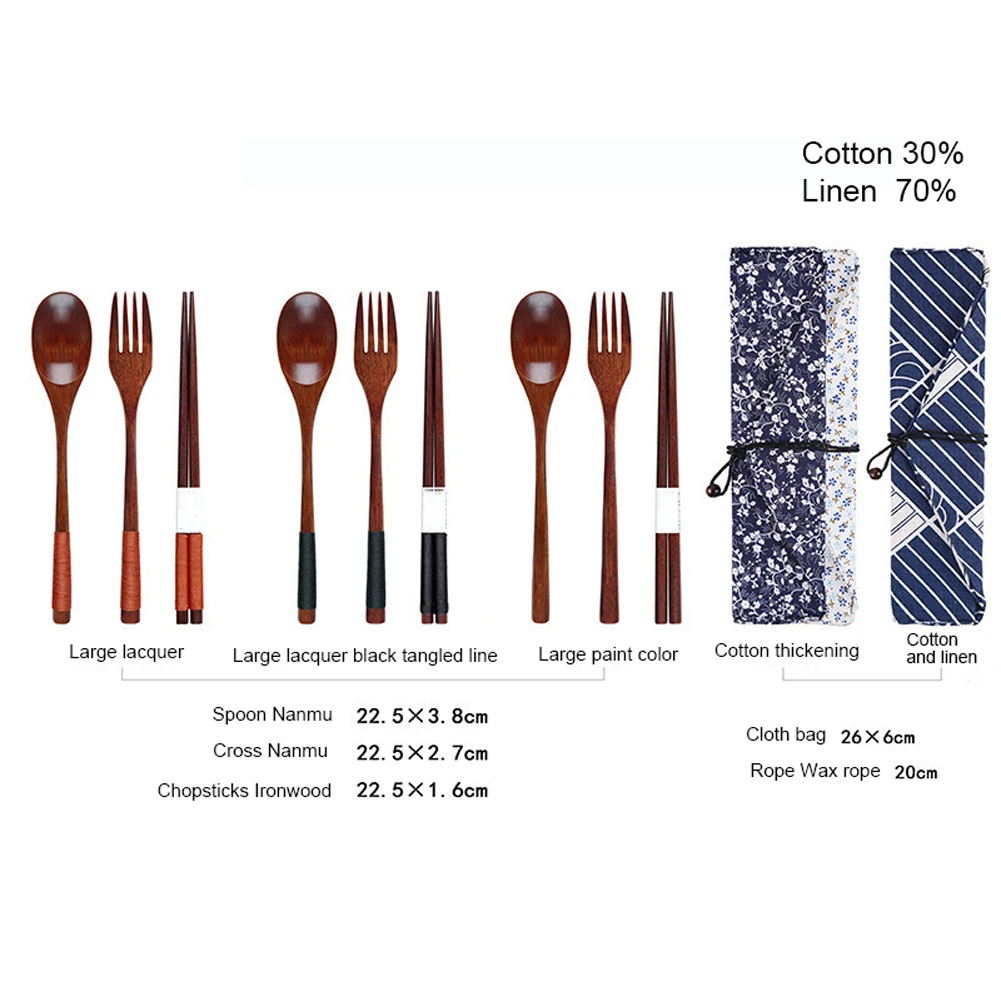 Wooden Flatware Bamboo Utensils SetReusable Eco Friendly Portable Cutlery Tableware Travel Supplies Camping Accessories