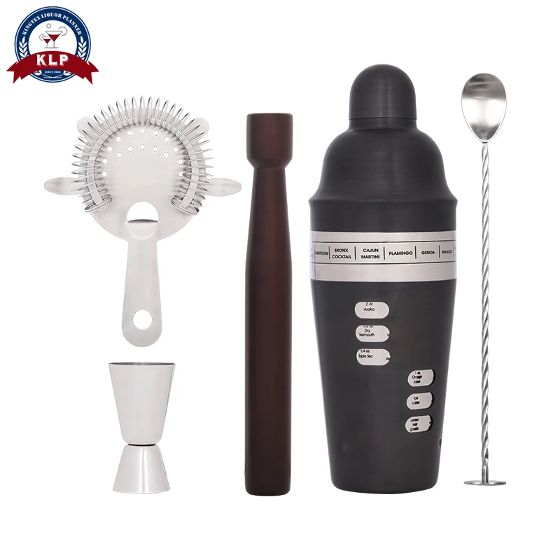 

Perfect home drink 5-piece stainless steel black measuring shaker set