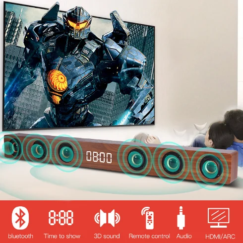 

Wooden 30W Hifi Stereo Wireless TV Soundbar Bluetooth Speaker Home Theater TV SoundBar Subwoofer Music Player with RCA AUX HDMI
