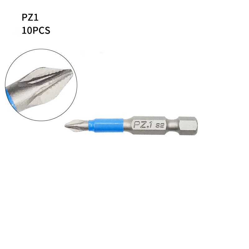 10Pcs PZ1 50mm Электрическая дрель, ремонтные рабочие аксессуары, отвертка 50 мм, 25 мм, 10 шт., набор магнитных отверток, Набор бит, противоскользящие электрические электроинструменты - Цвет: 10Pcs PZ1 50mm