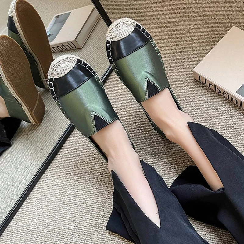 de colores variados para mujer, mocasines planos de costura con punta suela de cáñamo, talla grande 35 43, 2022|Zapatos planos de mujer| - AliExpress
