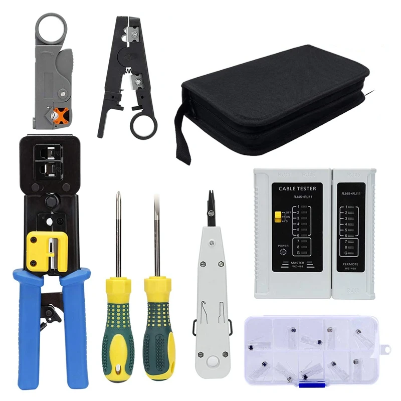 

Cable Clamp Set Crystal Head Crimping Kit for CAT5 / CAT6, Professional Computer Maintenance Lan Cable Tester Network Maintenanc