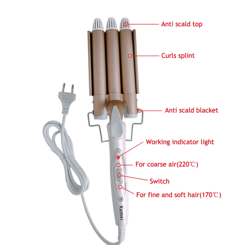Tanie Profesjonalna lokówka ceramiczny potrójny element grzejny fryzjer włosów Waver Styling Tools 110 220V lokówka do włosów elektryczne Curling 41D