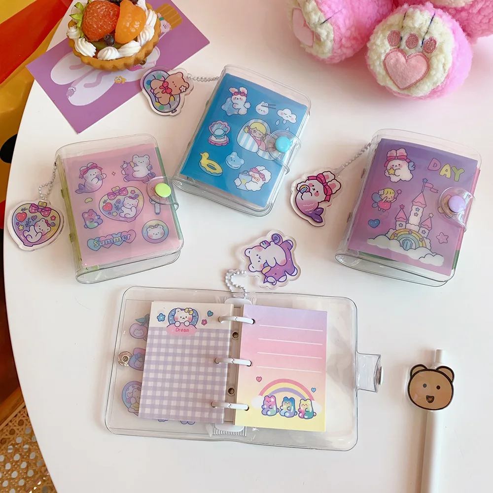Cute Transparent Pvc Mini Notebook Korea Kawaii Cartoon Diy Mini Travel Journal Diary Notebooks Card Id Holders Aliexpress