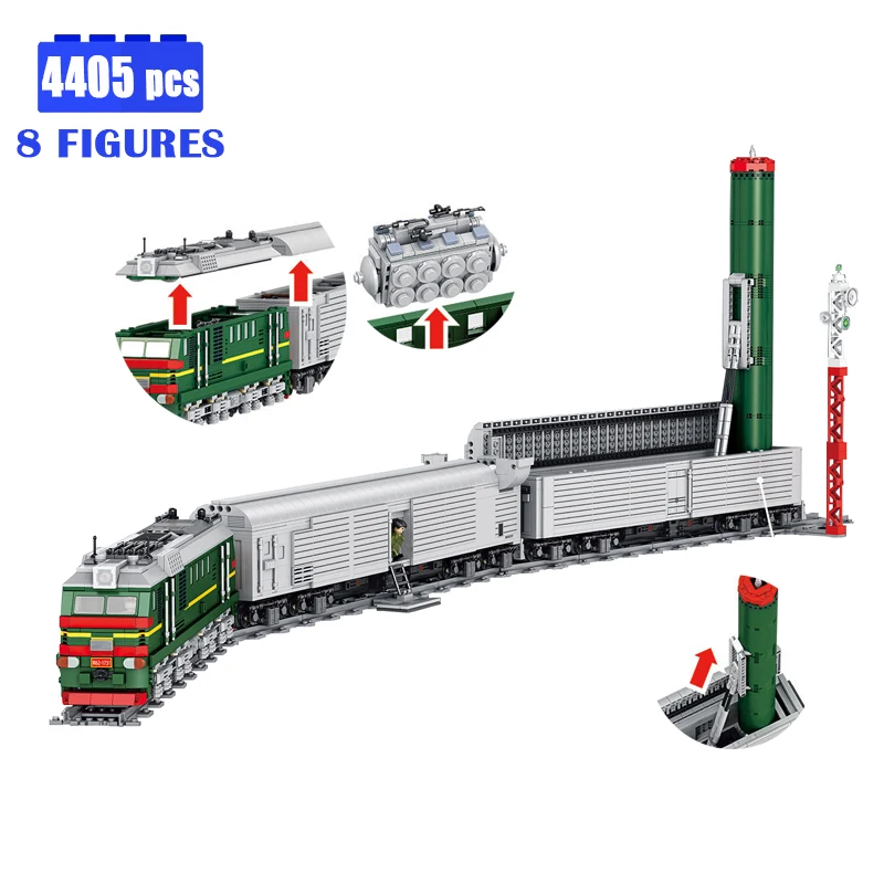 

ww2 Military Missile Train SS-24 Building Block Assembling Model MOC Technical Railway Track Bricks Toys for Boys Gift