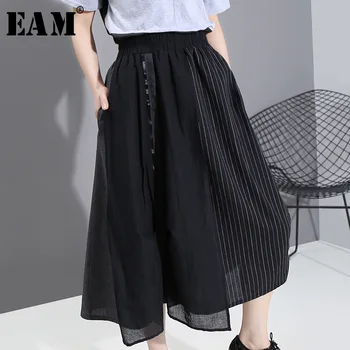 

[EAM] High Elastic Waist Black Irregular Stitch Temperament Half-body Skirt Women Fashion Tide New Spring Summer 2020 1W934