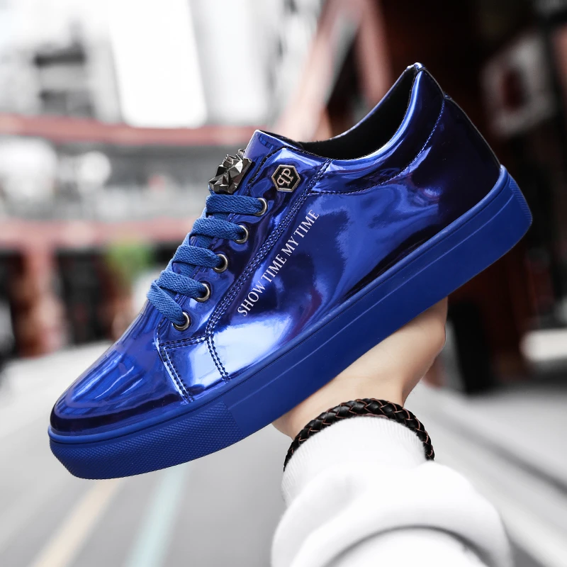 Zapatos informales para hombre, de deporte con purpurina espejo azul, ropa de calle plana, Hip Hop, zapatos de diseñador de lujo, gran oferta|Calzado vulcanizado de hombre| - AliExpress