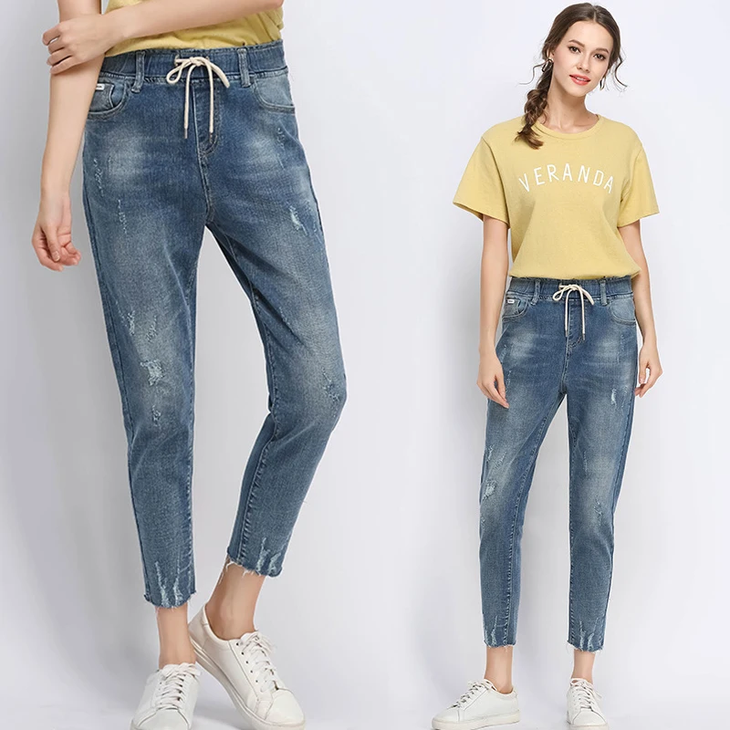 Loose begging denim jeans large size L 6XL 7XL 8XL elastic waist ripped ...