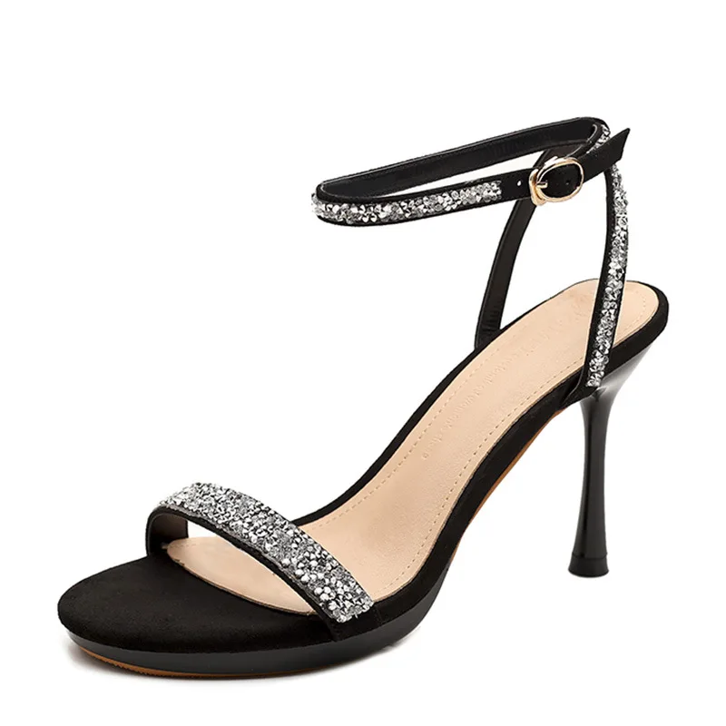 

9933-1 High Heel Shoes Women's Thin Heeled 2019 New Style Versatile Open Toe Summer Women's Man-made Diamond A- line with Sandal