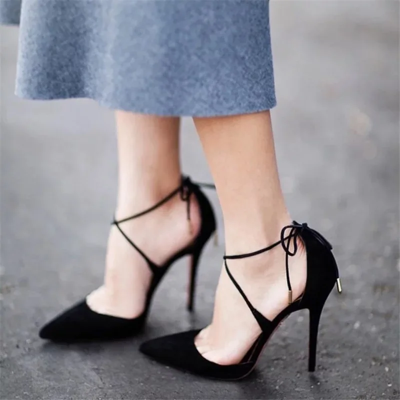 Женские туфли на высоком каблуке летние лодочки с перекрестной шнуровкой
