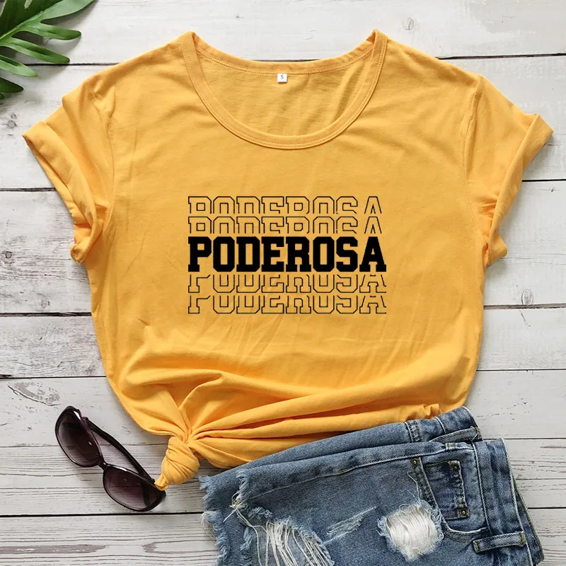 yellow-black text Poderosa/Новое поступление, женская летняя забавная Повседневная футболка из хлопка, испанские рубашки, милая рубашка «Латина» для женщин - Цвет: yellow-black text