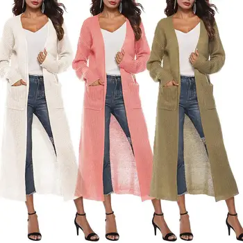 

Simple Women Autumn Pockets Woolen Yarn Knitted Hollow out Long Coat Cardigan Suitable for work travel shopping daily wear gifts