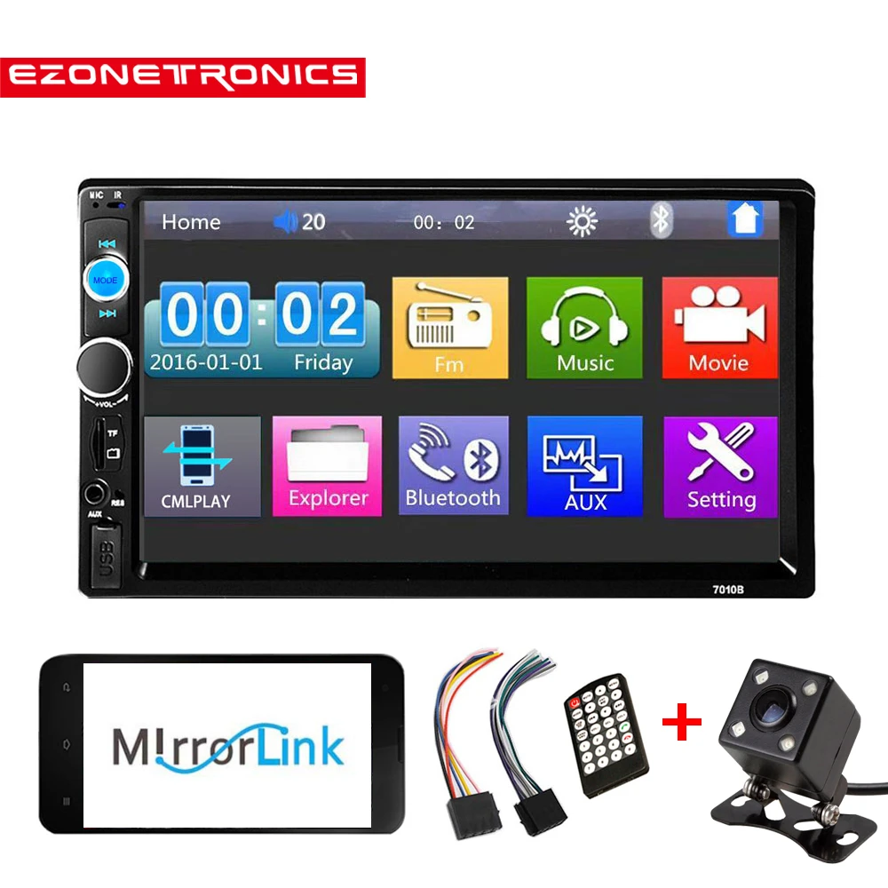 Kamera 2DIN Autoradio Bluetooth 7/" Touch Screen USB TF Mirror Link MP5 Player