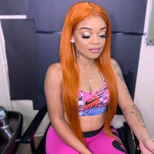 Peluca de cabello humano ondulado brasileño para mujer, postizo de encaje frontal de 13x6, Color naranja jengibre, sin pegamento, 180% de densidad, Remy