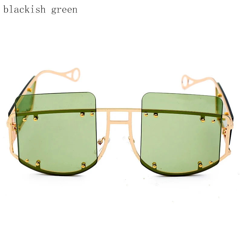 blackish green Модные солнцезащитные очки европейский стиль унисекс металлические индивидуальные очки с заклепками Квадратные Солнцезащитные очки - Цвет линз: blackish green