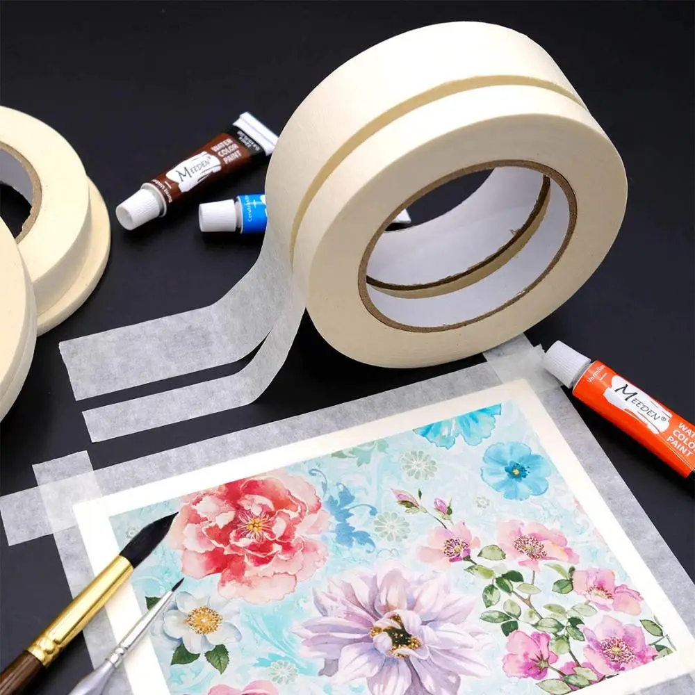 MEEDEN 6 Rolls Masking Tape White, 1/4", 3/8", 1/2", 5/8", 5/6", 1⅙"×60rd, Each 60rd Roll Easy-Write on Easy-Tear No Residue