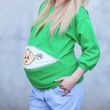 Женская толстовка для беременных и детей; Забавный пуловер на молнии для беременных; осенне-зимний свитер с длинными рукавами для беременных