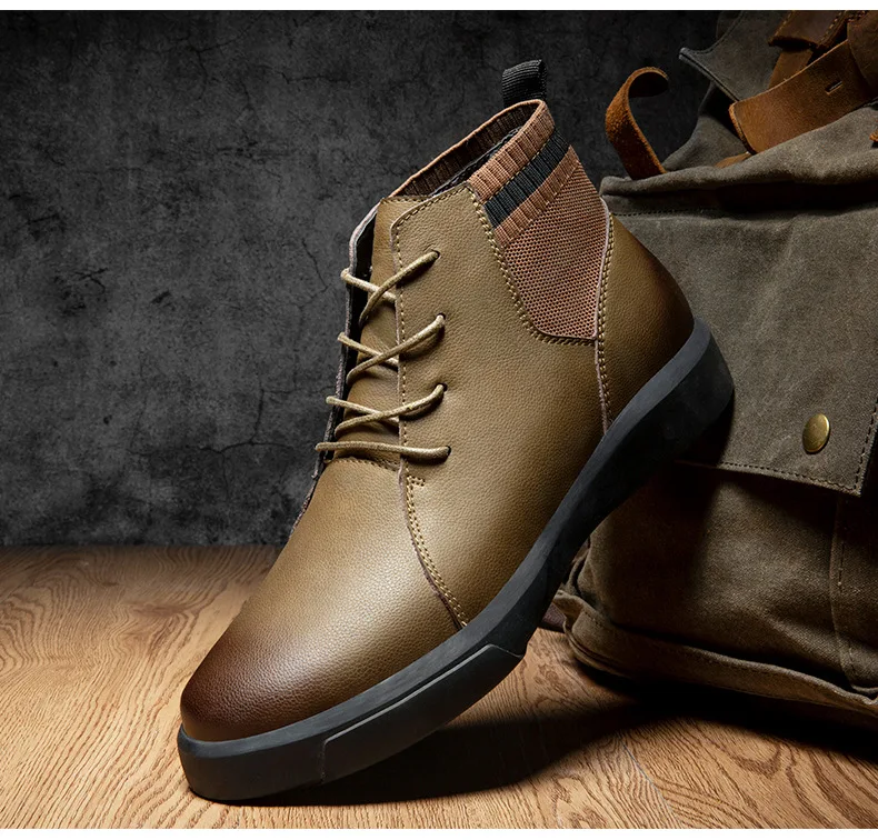 HOKSZVY Men's High Martin Boots Winter Plus Velvet Warm 47 Chelsea Boots Skid Wear-resistant Street Joker Leather Boot