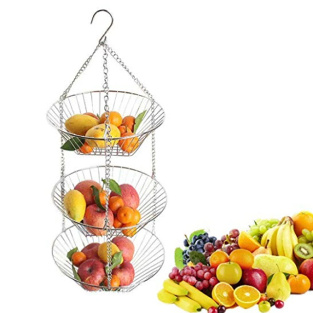 3 Слои провода подвесная корзина для фруктов домашние кухонные овощные органайзер для хранения корзина 3-Слои металлические корзины